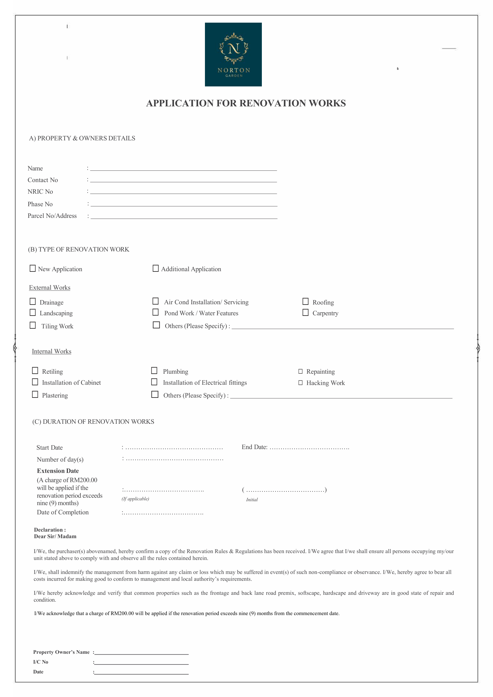 Renovation application form page 1