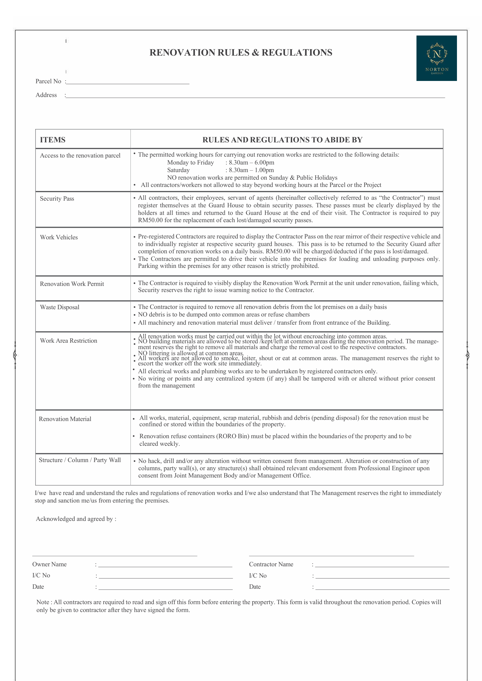 Renovation rules & regulations page 2